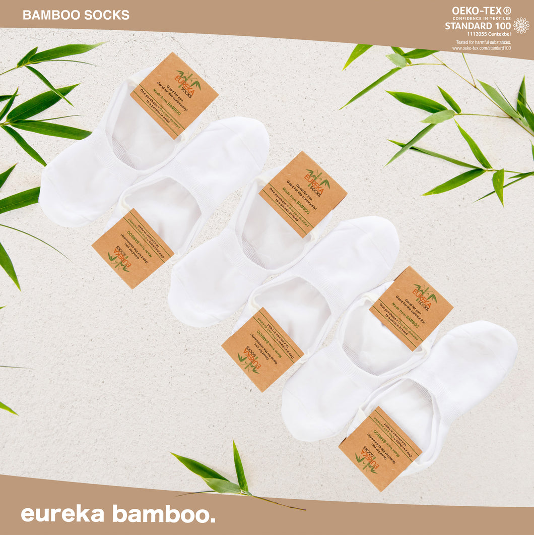 Premium Organic Bamboo No-show Socks - White (Pack of 6)